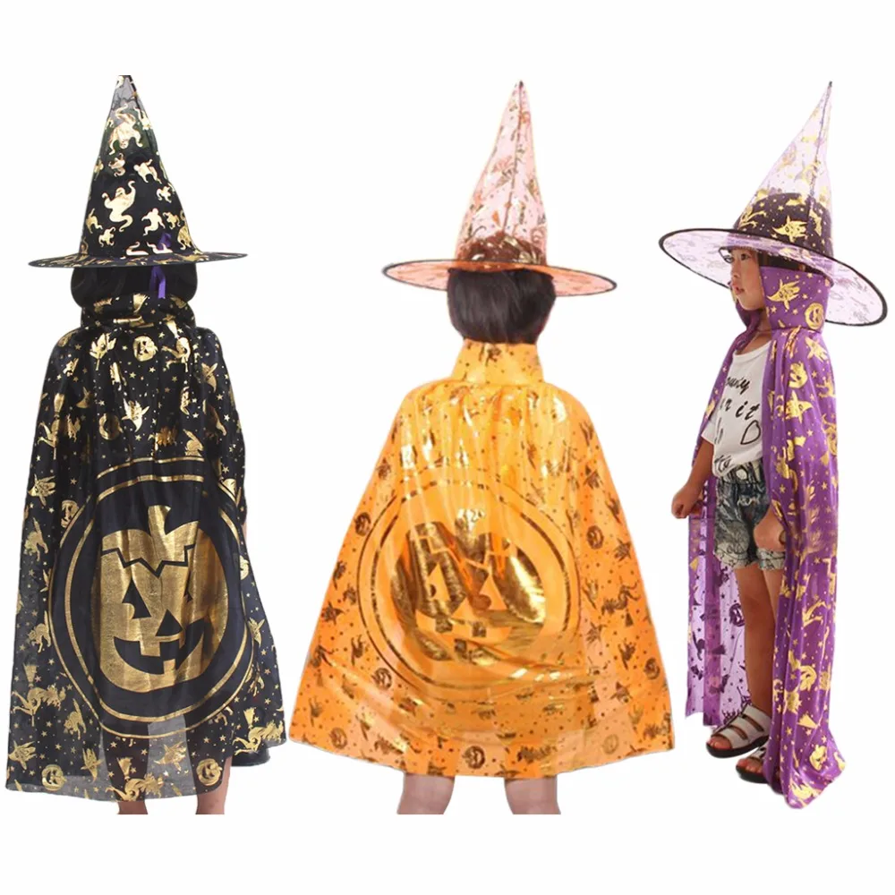 

Kids Children Halloween Wizard Witch Cloak Cape Robe+Hat Cap Set Party Costume