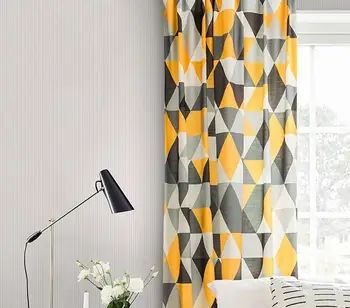 

Living room study fashion geometric fresh Nordic curtains linen printing bay window shade curtains custom