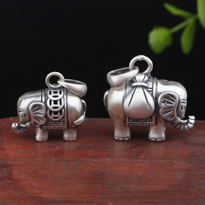 

2019 Asg Cluci Cage Pendants Choker Necklace Elephant Pendant 990 Sterling Matte Antique Silversmith Manual Lucky Female Thai