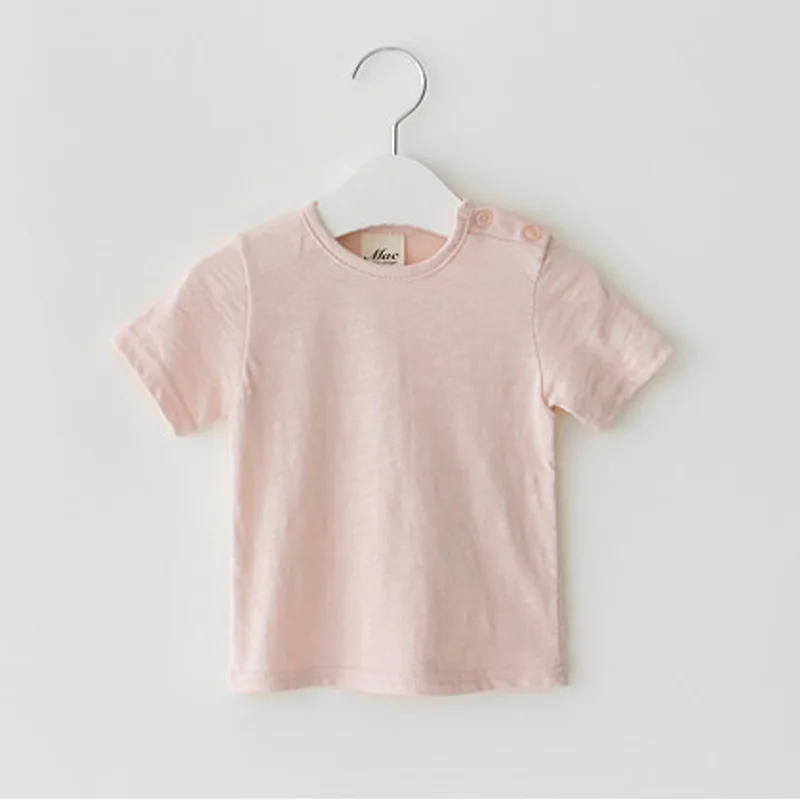 Летняя одежда для малышей хлопковая футболка для маленьких мальчиков и девочек топы с круглым вырезом и короткими рукавами, футболки для детей, пустая рубашка розовый, серый, белый, 0-2 лет - Цвет: Pink