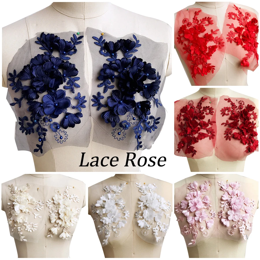 

Sewing Lace Fabrics Embroidery Beaded Flower Patch Large Lace Applique For Wedding Dress Decorative Accessories