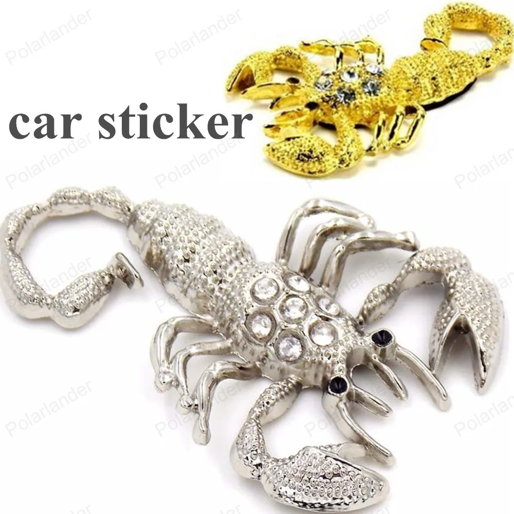 

free shipping 1pcs new design car stickers car styling Accessories 3D car styling stereoscopic metal with diamond scorpion