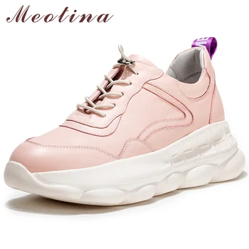 

Meotina Spring Flats Sneakers Women Shoes Natural Genuine Leather Flat Platform Shoes Cow Leather Lace Up Shoes Lady Size 34-40