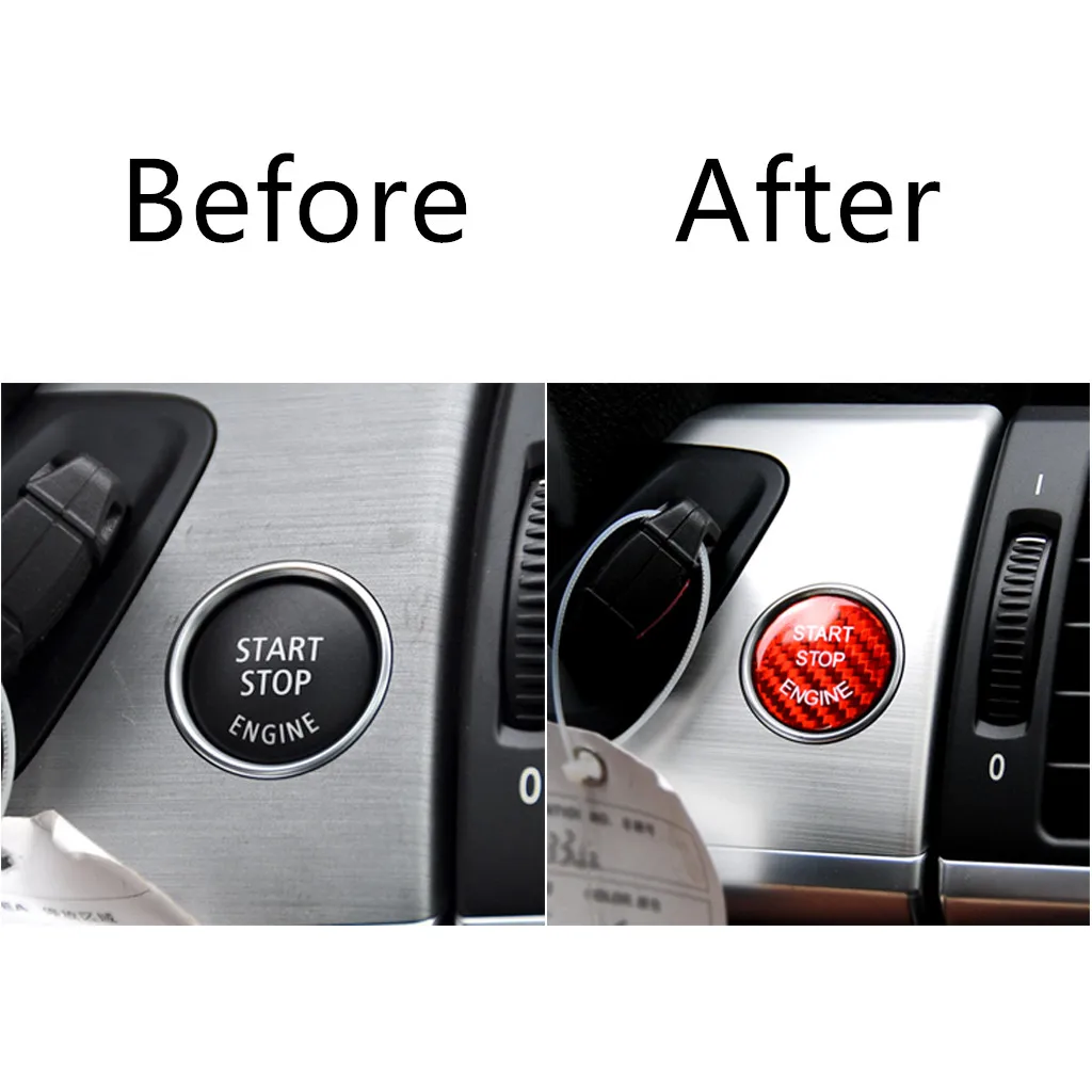 

Carbon Fibre Car Engine Start Stop Switch Button Sticker Cover For BMW F25 F26 F06 F12 f10 1 3 Series E70 E90 Red for F Chassis