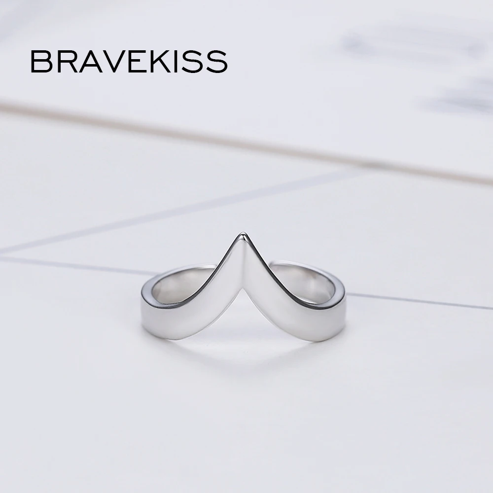 Женское кольцо с треугольным вырезом BRAVEKISS регулируемое из серебра 925 пробы