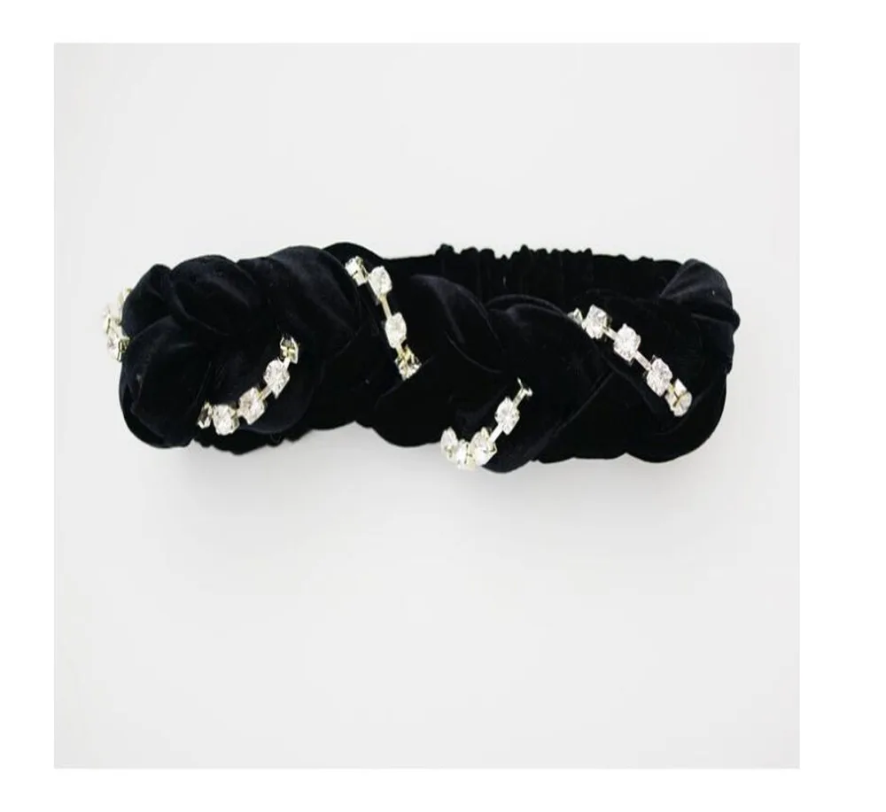 top quality new velvet hair band woven stretch crystal rhinestone hair band headwear women autumn headbands