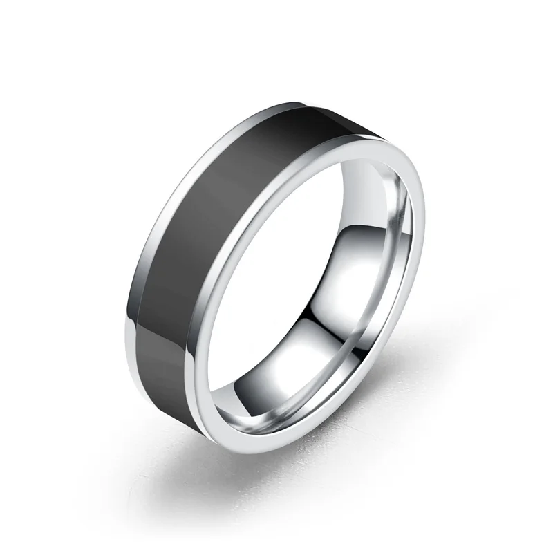 

Simple Black Rings for Women 6mm Width Engagement Wedding Rings Men Stainless Steel Ring Jewelry bague femme RB103