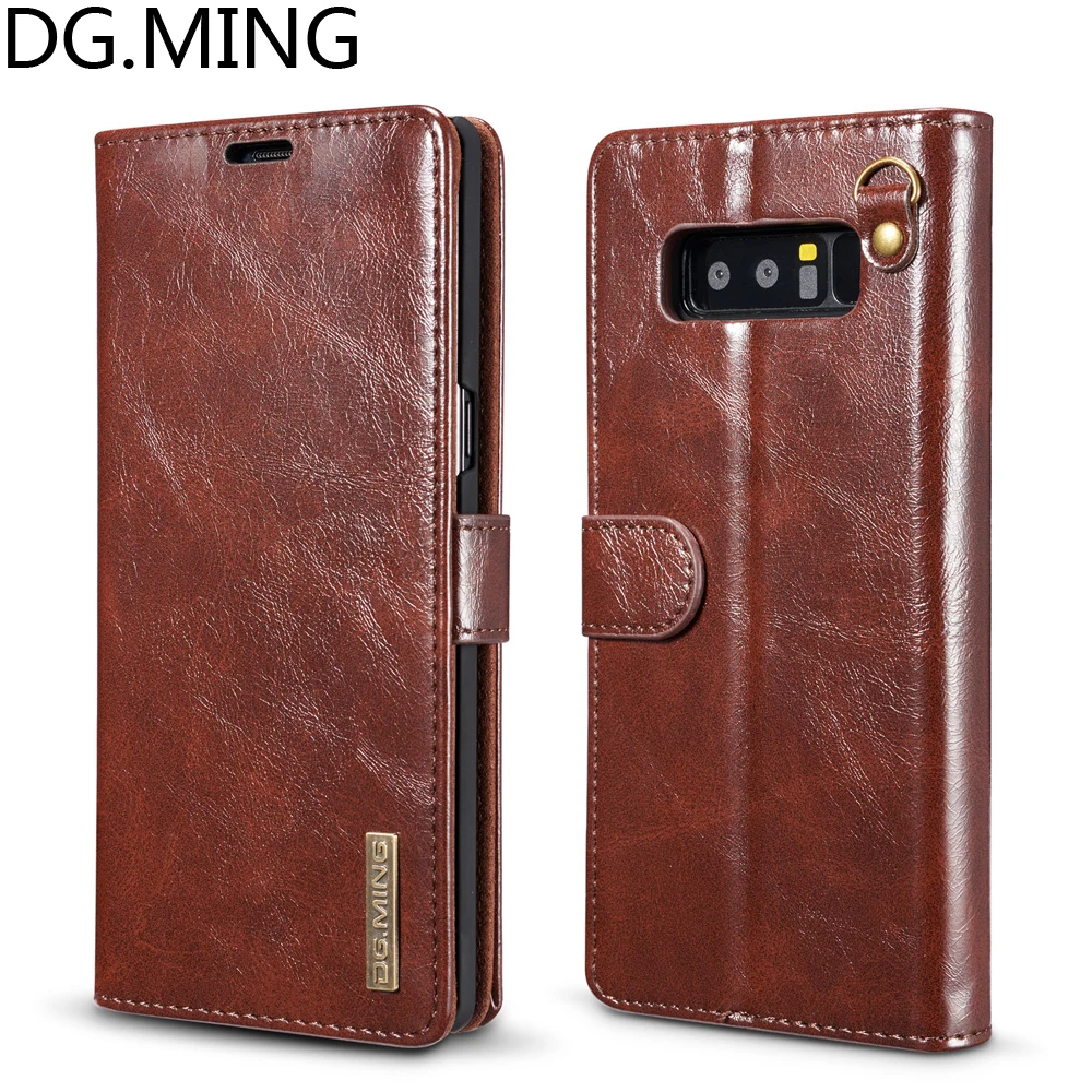 

DG.MING With Lanyard Phone Bags Cover for Samsung Galaxy Note 8 Case Note8 N950F Genuine Leather Case TPU Frame Magnetic Cover