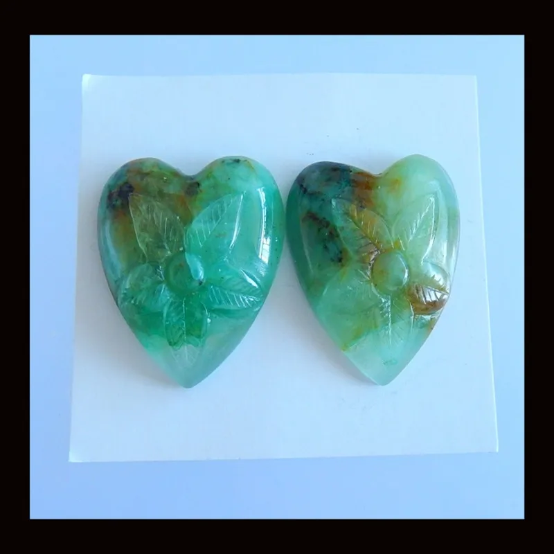

Wholesale,2 PCS Of Carved Chrysocolla flower fashion Earring Cabochon pair,29x9mm,22.9g