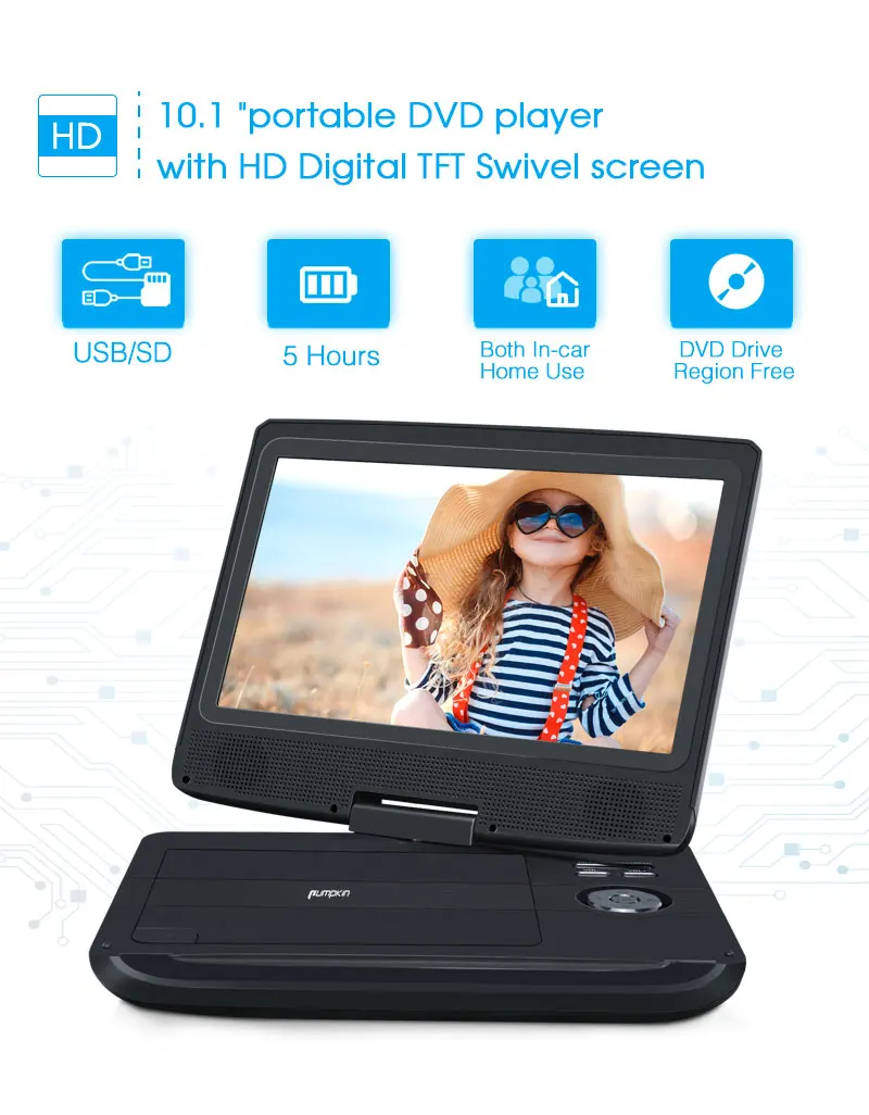 Pumpkin10''портативный Автомобильный подголовник монитор 1024*600 ЖК экран DVD видео