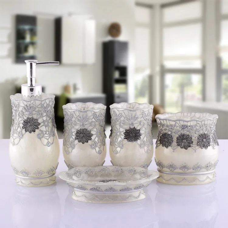 fahion resin vintage flowers luxury home bathroom accessory sets 5pcs - Bathroom Accessories Vintage fahion resin vintage flowers luxury home bathroom accessory sets 5pcs - Bathroom Accessories Vintage