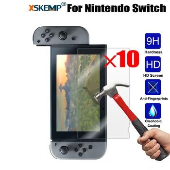 

XSKEMP 10Pcs/Lot 9H Tempered Glass For Nintendo Switch Anti-Shatter Glossy Prevent Scratch Tablet PC LCD Screen Protector Film