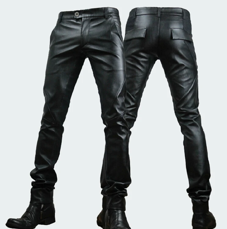 29-33 новая зимняя коллекция года, мужские узкие кожаные штаны в Корейском стиле, тонкие кожаные брюки, мужские штаны из искусственной кожи