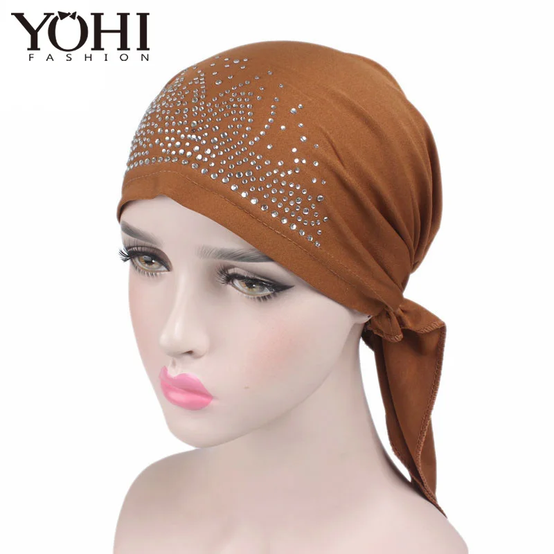 2018 New Fashion Womens Rhinestone Scarf Head Wrap Cap  For Hair Beauty Hair Care Cap Chemo Beanie Curly gold leather belts for men vintage bling large rhinestone buckle fashion luxury alloy diamond tail womens belt cinto feminino