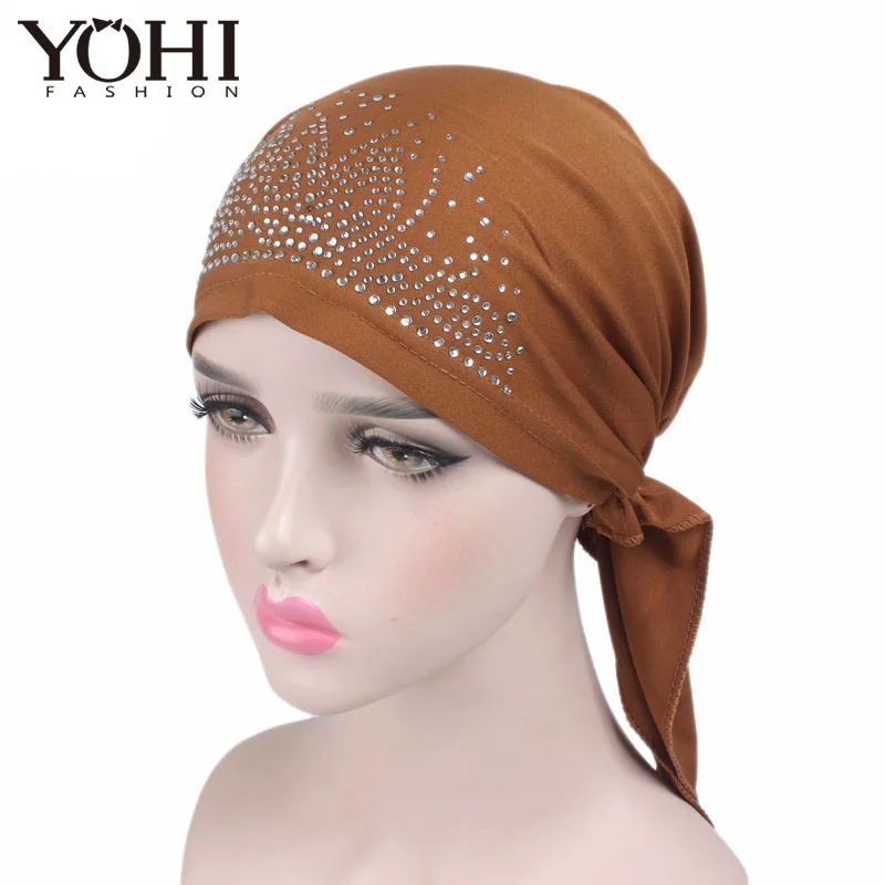 2018 New Fashion Womens Rhinestone Scarf Head Wrap Cap For Hair Beauty