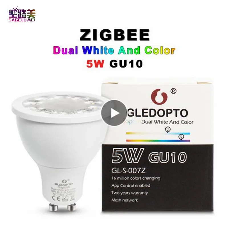 

AC110-220V ZLL RGB+CCT Spot Light RGB Dual white GU10 Spotlight zigbee 5W led APP smart phone controller work with Amazon Echo