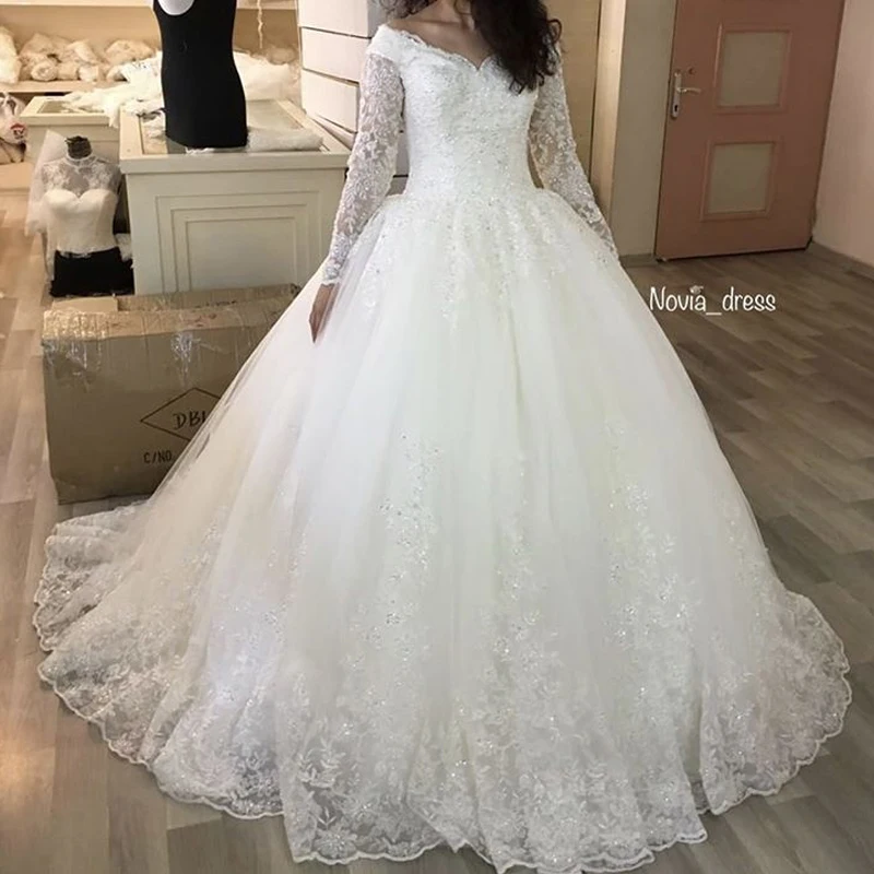Потрясающие Бальное платье Свадебное Платье 2017 vestido де noiva Sheer длинные Рукава