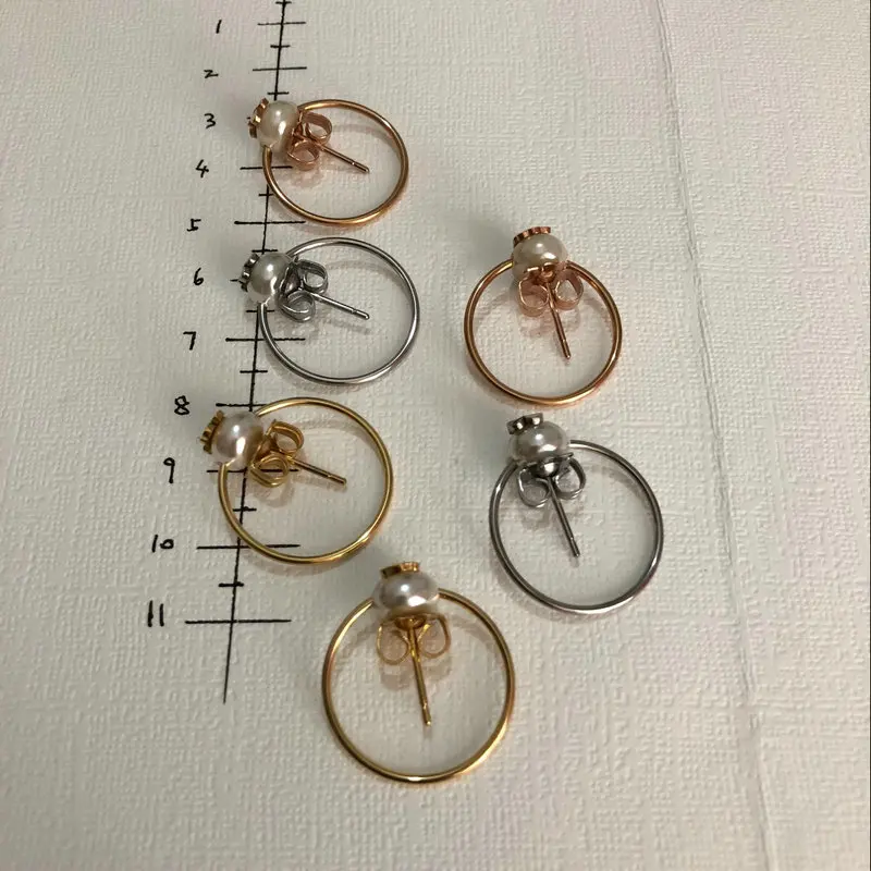 

New Arrivals fashion silver gold rose gold pearl circle charms stud women fashion earrings osos party jewelry stainless