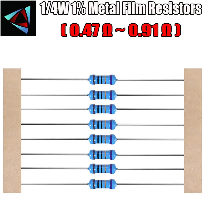 100 шт. 1/4 Вт 1% Металл пленочные резисторы 0,47 0,5 0,56 0,62 0,68 0,75 0,82 0,91 Ом