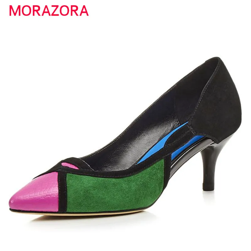 

MORAZORA 2017 Hot sale shoes women pointed toe genuine leather shoes pumps top quality four seasons high heels single shoes