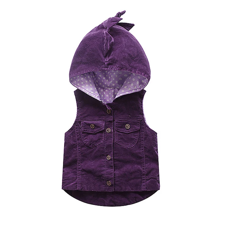 Весенне-осенний детский жилет для девочек и мальчиков, жилет верхняя одежда без рукавов с капюшоном и рисунком динозавра детские жилеты, пальто для детей от 12 месяцев до 4 лет - Цвет: purple