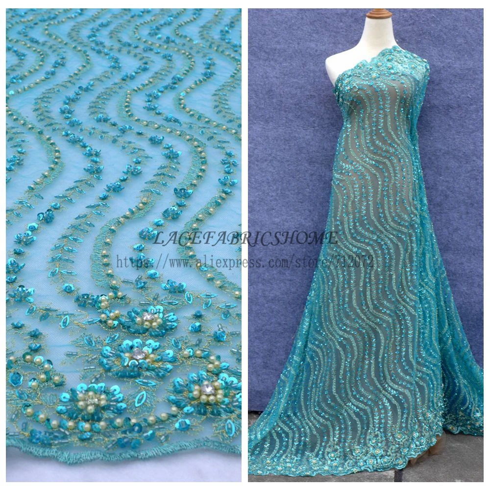 

La Belleza BLUE/purple/fucsia heavy beaded stones sequins metallic embroidered wedding/evening/show dree lace fabric