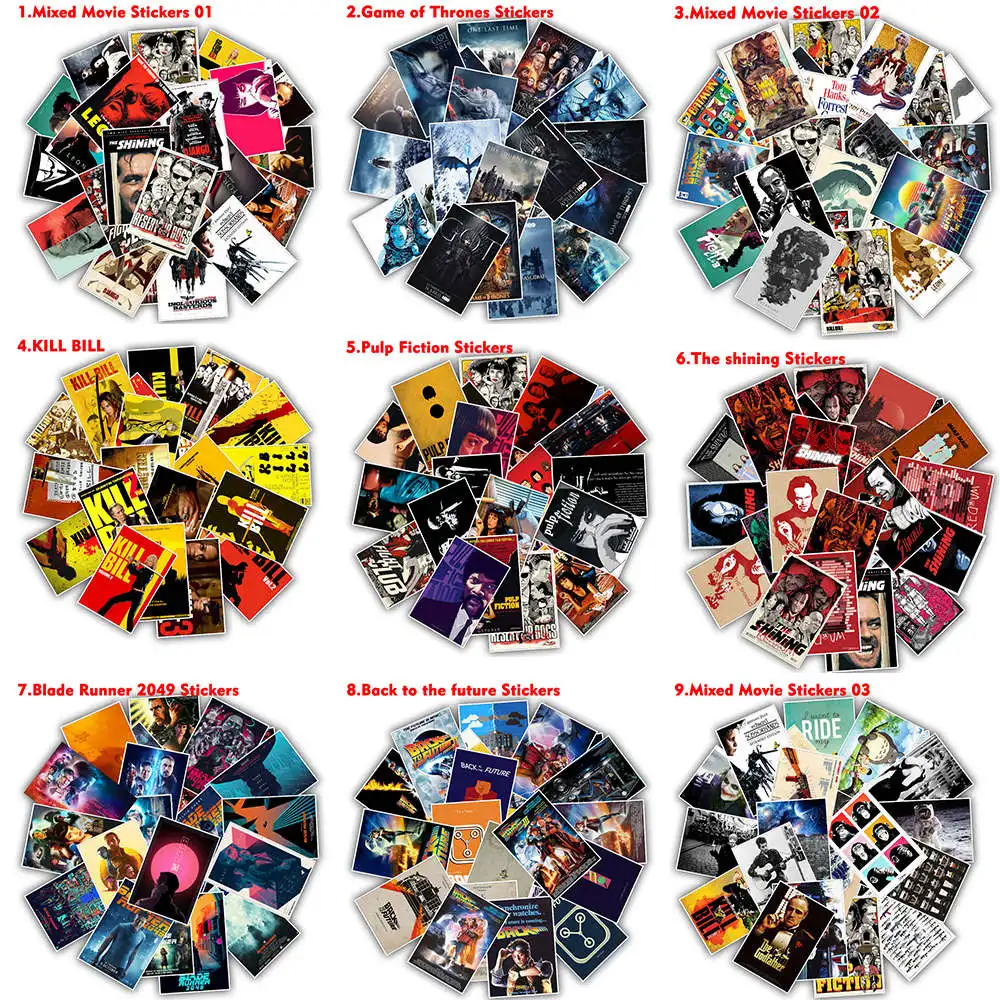 

9 Types of Classic Movie Series Retro Style Stickers For DIY Sticker on Suitcase Luggage Laptop Bicycle Skateboard Car Decals