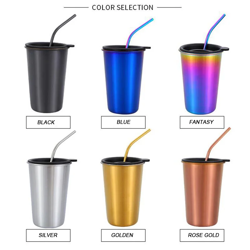 500ml 304 Stainless Steel Travel Coffee Mug with Lid & Metal Straw Car  Water Bottle Vacuum Flasks Thermo Cup for Gift