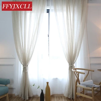 

Japanese Korean Simple Cotton Linen Solid Color Tulle Curtains for Living Room Bedroom Window Sheer Home Decor Voile Curtain