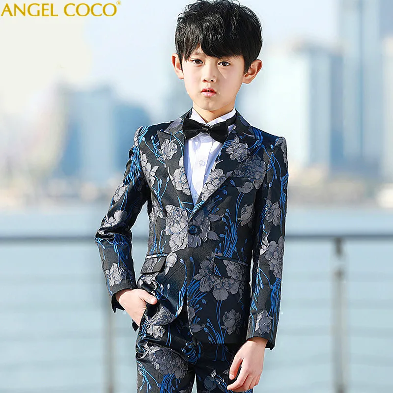 

New Arrival Fashion Boys Kids 5PCS Blazers Boy Suit For Weddings Prom Formal Spring Autumn Gray/Blue Dress Wedding Boy Suits