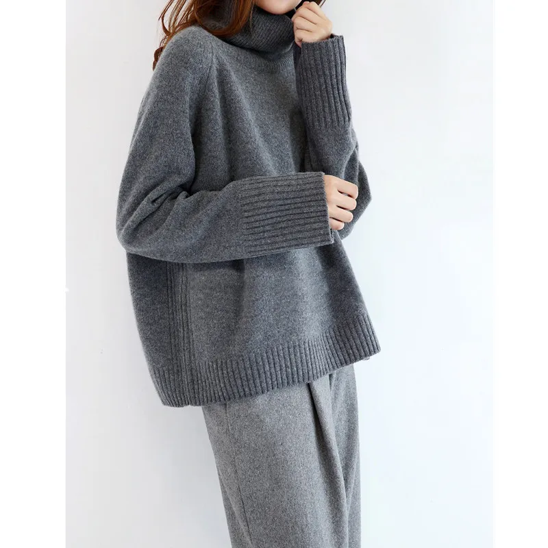 Autumn winter New female Solid color Cashmere Sweater big size loose high collar Pullovers soft cozy high quality Sweater