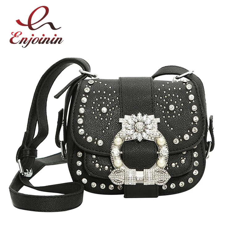 Luxury high quality fashion silver rivets diamond ladies saddle bag