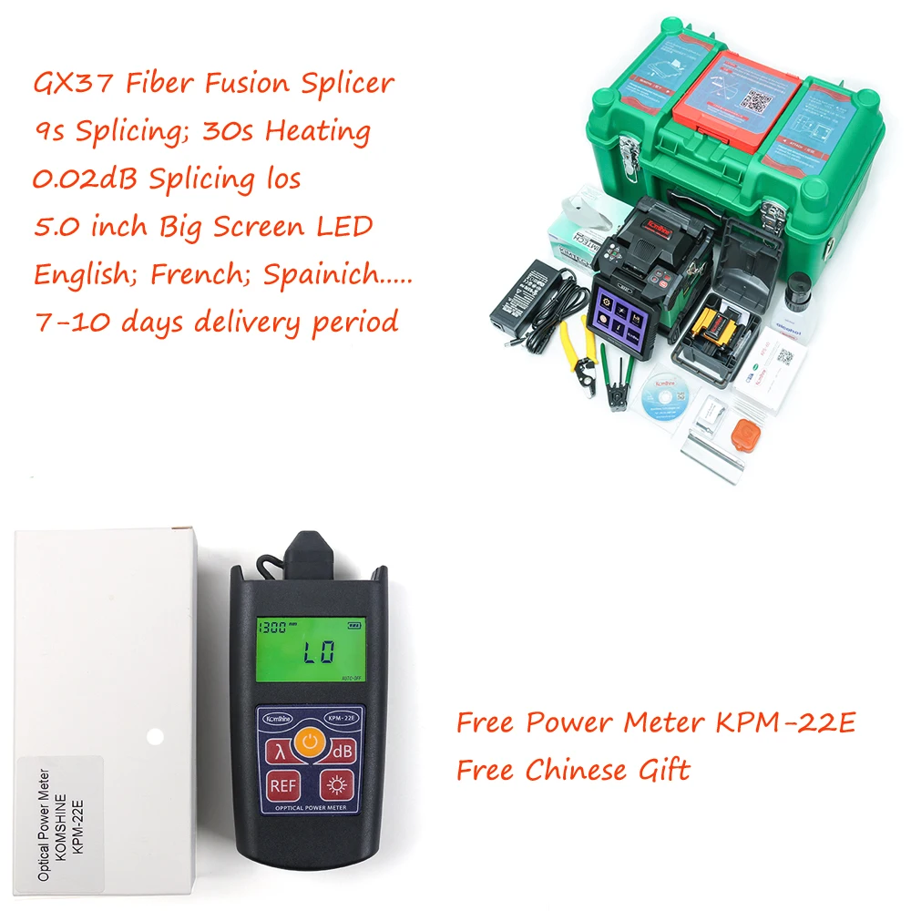 

9S Splicing Fiber Optic Fusion Splicer Komshine GX37 with extra electrodes and power meter