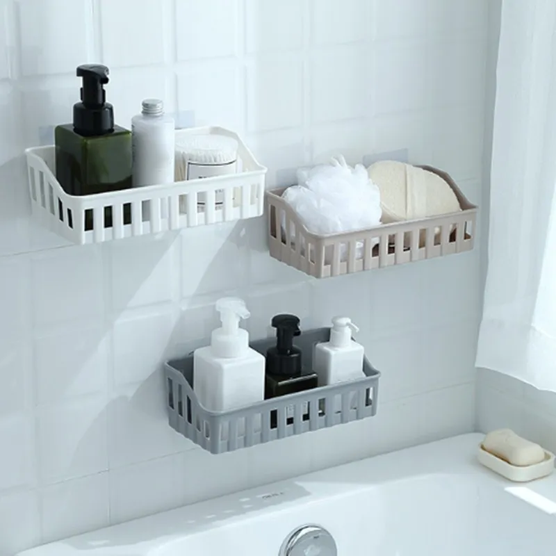 Настенный пластиковый стеллаж для хранения на присоске, стеллаж для ванной комнаты, органайзер для душа, держатель для шампуня, кухонная стойка, аксессуары