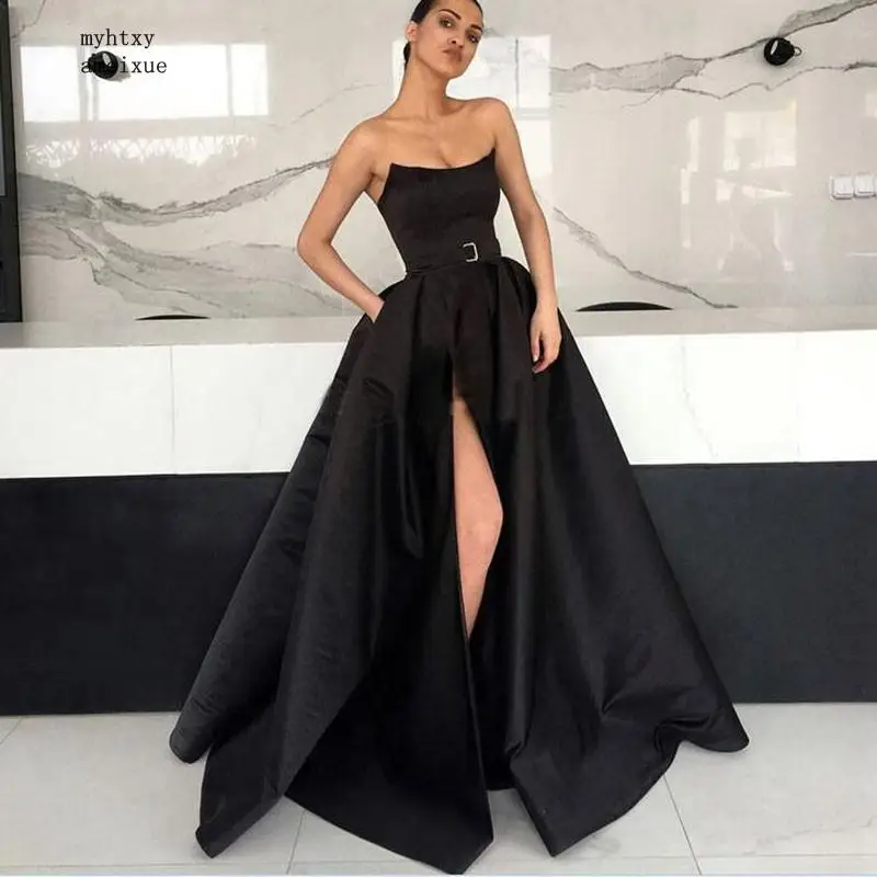 

Black Sexy Prom Dress 2019 Elegant Abendkleider Sexy High Slit Burgundy Dubai Formal Evening Go Cheap Prom Dresses Plus Size