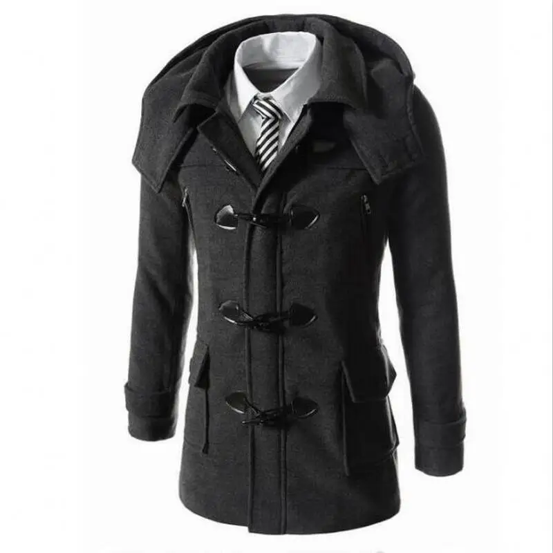 Новое зимнее мужское шерстяное Пальто приталенное повседневное длинное пальто модное однотонное отстегивающееся пальто с капюшоном верхняя одежда размера плюс M-3XL - Цвет: gray