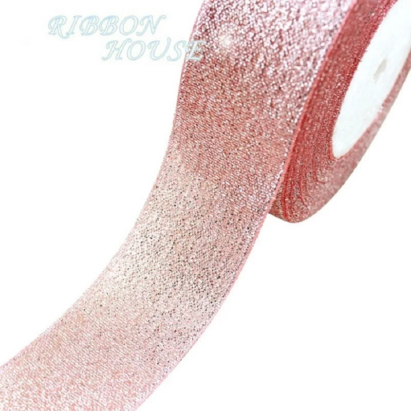 Flesh Pink Metallic Glitter Ribbon - Vibrant Gift Packaging Ribbon Wholesale (25 Yards/Roll, Multiple Widths Available)