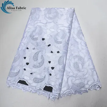 

Alisa White Swiss lace fabric high quality 2019 embroidered African lace fabric stones with rhinestones 5 yards/pcs for dresses