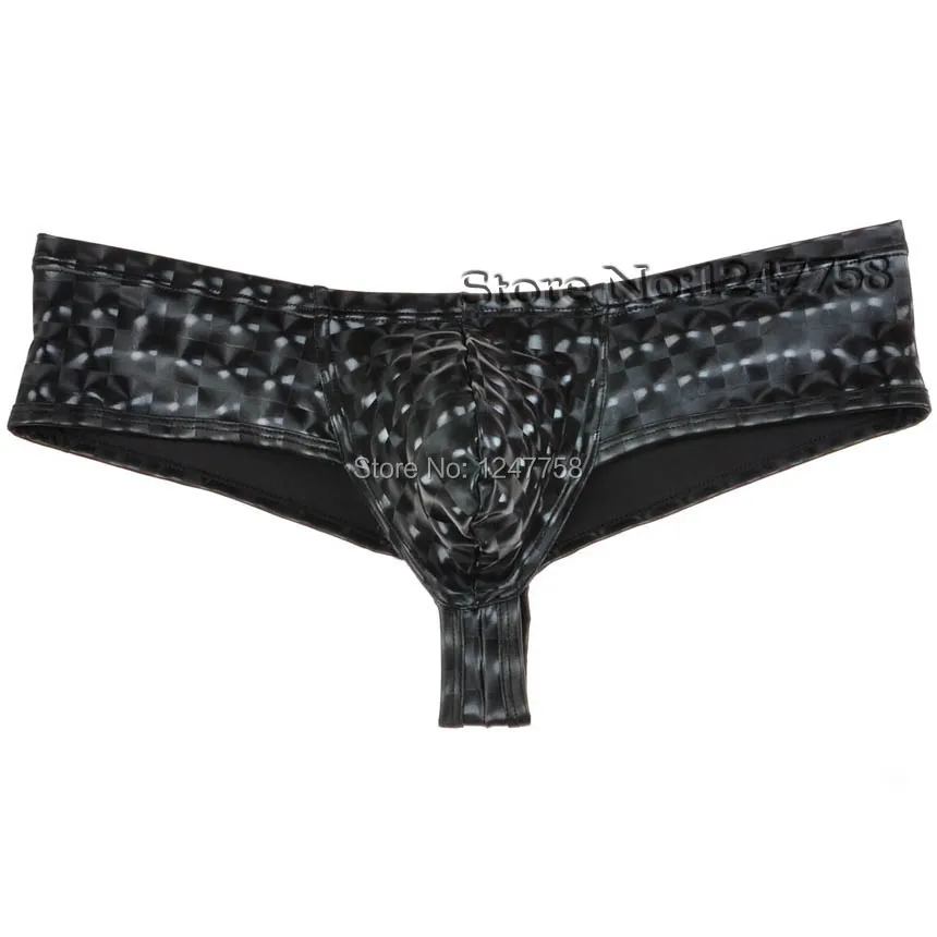 

Sexy Men Liquid Pro Stretch Trunk Underwear Shiny Leather Mini Cut Boxers