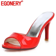 EGONERY модные вечерние женские тапочки летние красные размера плюс 8,5 см туфли на очень высоком каблуке Женская пляжная обувь для отдыха на природе, сандалии на тонком каблуке