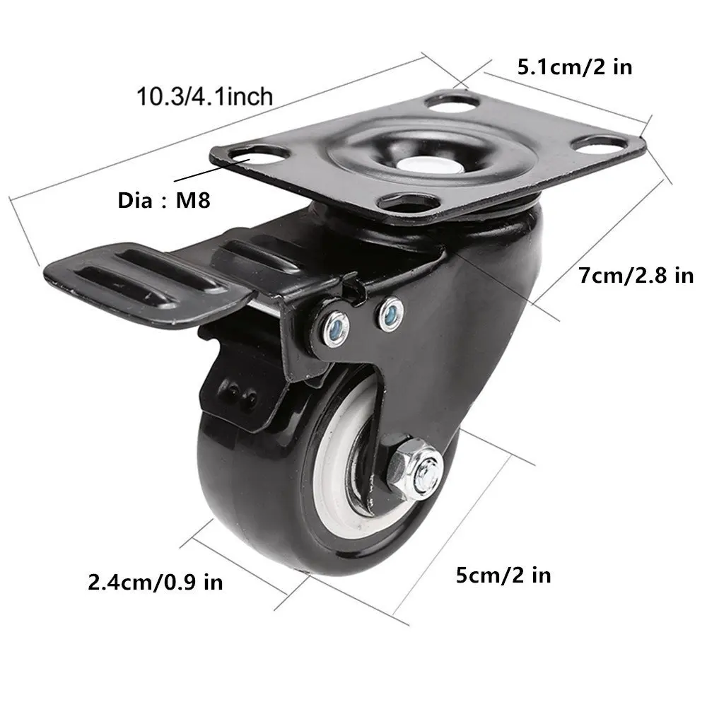 " поворотные ролики колеса 4 упаковки PU резиновые поворотные ролики с 360 градусов каждого колеса объемом 132 фунта, с тормозом