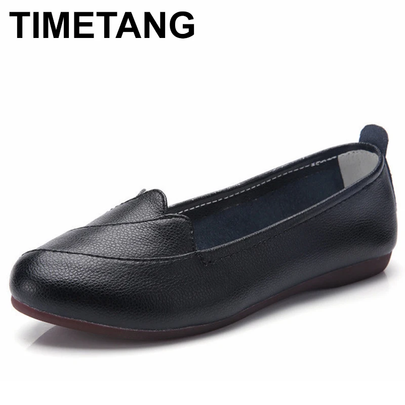

TIMETANGNew Spring Autumn Shoes Women Real Leather Female Loafers Slip On Woman Flats Solid Women's Ballets Flats Size 35-41E353