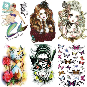 

LC721S-742S Body art Large Tattoo Sticker Colorful Butterfly Flower Death Girl Skull Fish Temporary Tattoo Stickers Taty Tatoo