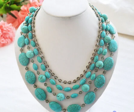 

song voge gem nanJ0634 blue turquoise faceted smoky quartz bead necklace
