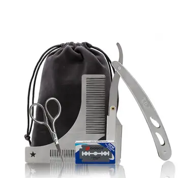 

1set Men Straight Barber Edge Steel Razors Kit Folding Shaving Knife Hair Removal Tools with Blades Comb Scissors Storage Bag