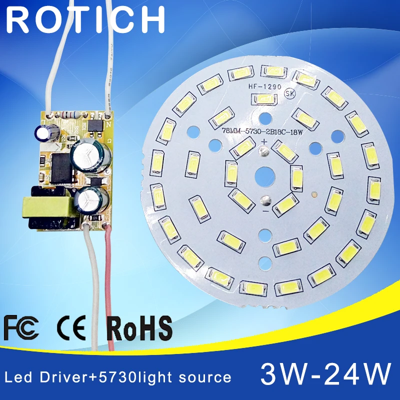 3 Вт 7 Вт 12 Вт 18 Вт 24 Вт 36 Вт 5730 SMD светодиодный светильник Панель для потолка+ AC 100-265 в Светодиодный источник питания