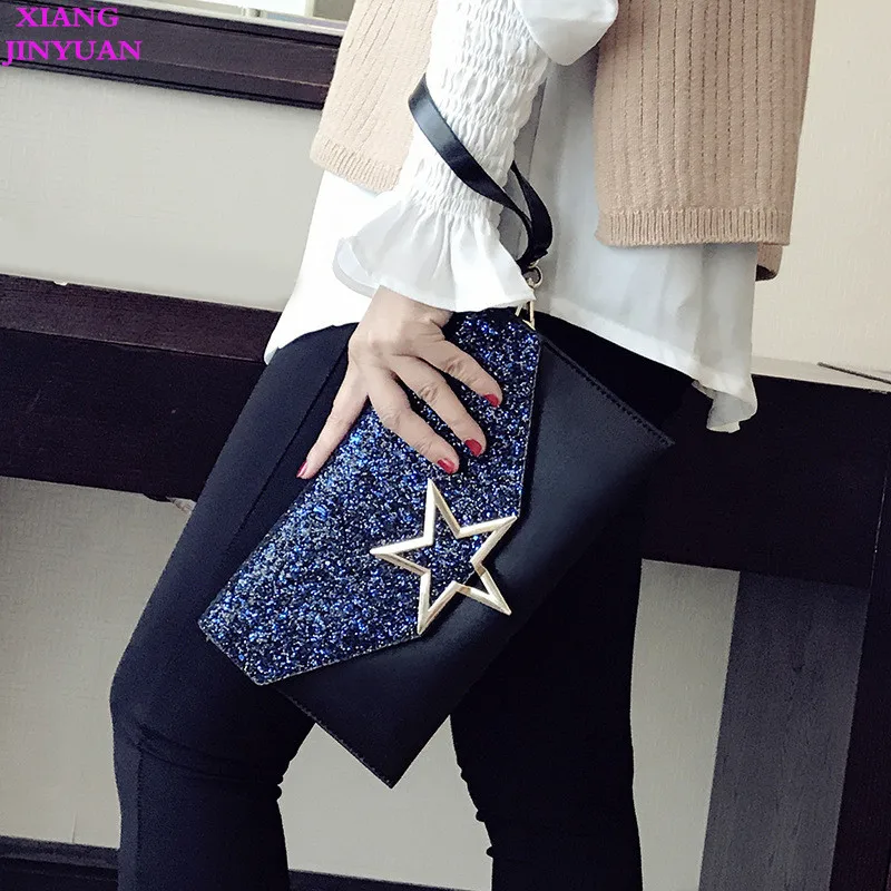 2017 New Fashion Personality Sequins PU Day Clutches High end Graceful Joker Messenger Bag