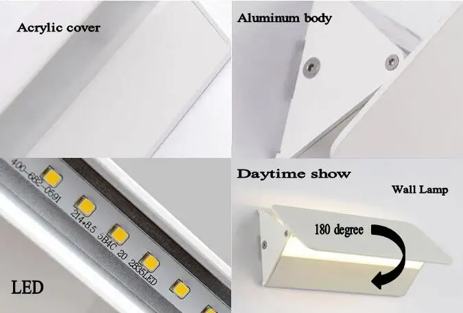 Белые прямоугольные алюминиевые Настенные светильники с поворотом на 180 градусов, светодиодный настенный светильник для спальни, гостиной