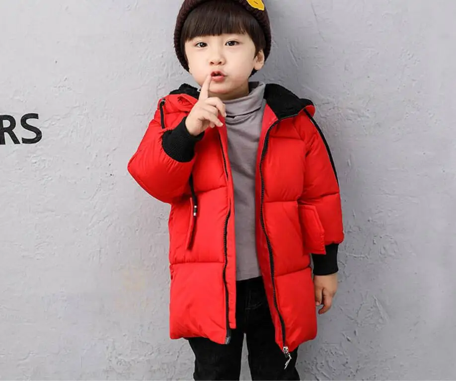 Детские куртки зимнее пуховое пальто на утином пуху для мальчиков и девочек детское зимнее пуховое пальто детская теплая верхняя одежда Зимний комбинезон, пальто, одежда - Цвет: Красный