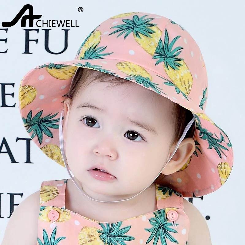 ACHIEWELL Children Pineapple Printed Bucket Hats Summer Beach Sun Hats